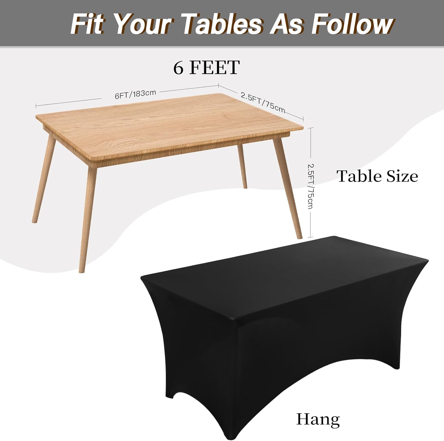 Thumbnail 2 de Fixwal 6 Pack Black Spandex Table Cover for 6-Foot Rectangle Tables (Fitted, Wrinkle-Free, Stretch)