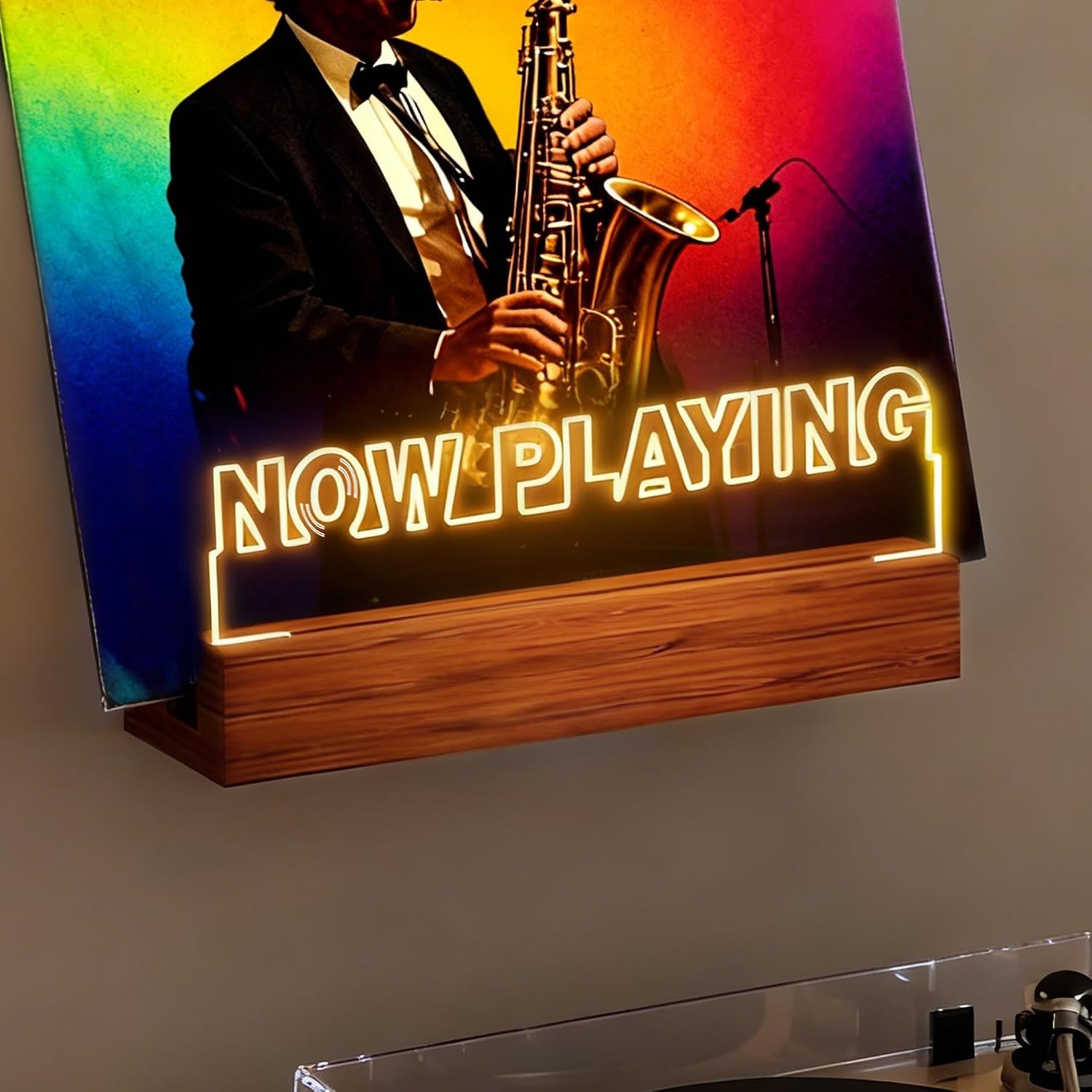 Detalle 2 de Rodioer WPDS01-05 Vinyl Record Display Stand, 5 mm Acrylic, Adjustable Light