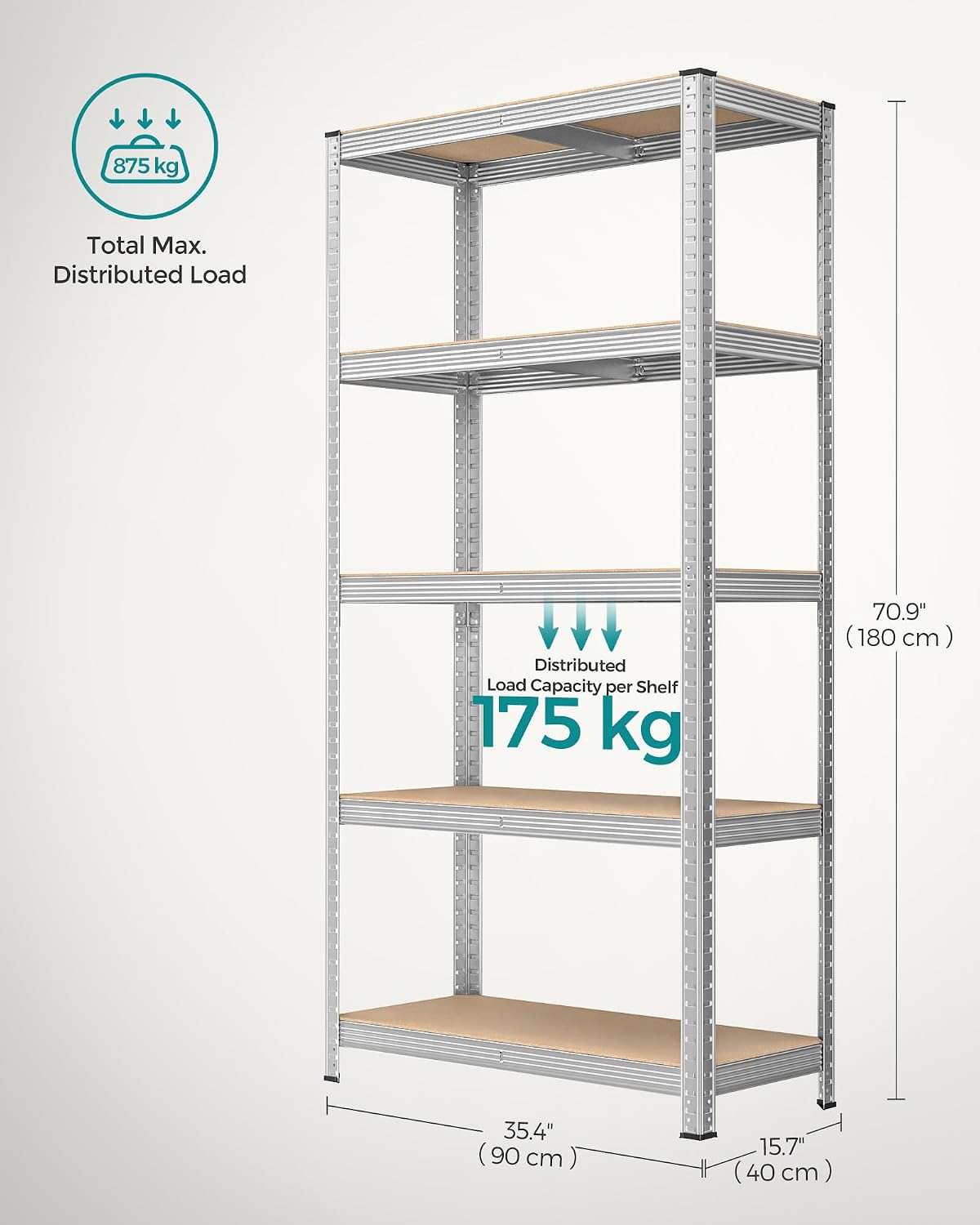 Thumbnail 1 de SONGMICS 5-Tier Heavy-Duty Shelving Units (Set of 2) – Boltless Steel Shelves for Garage and Shed