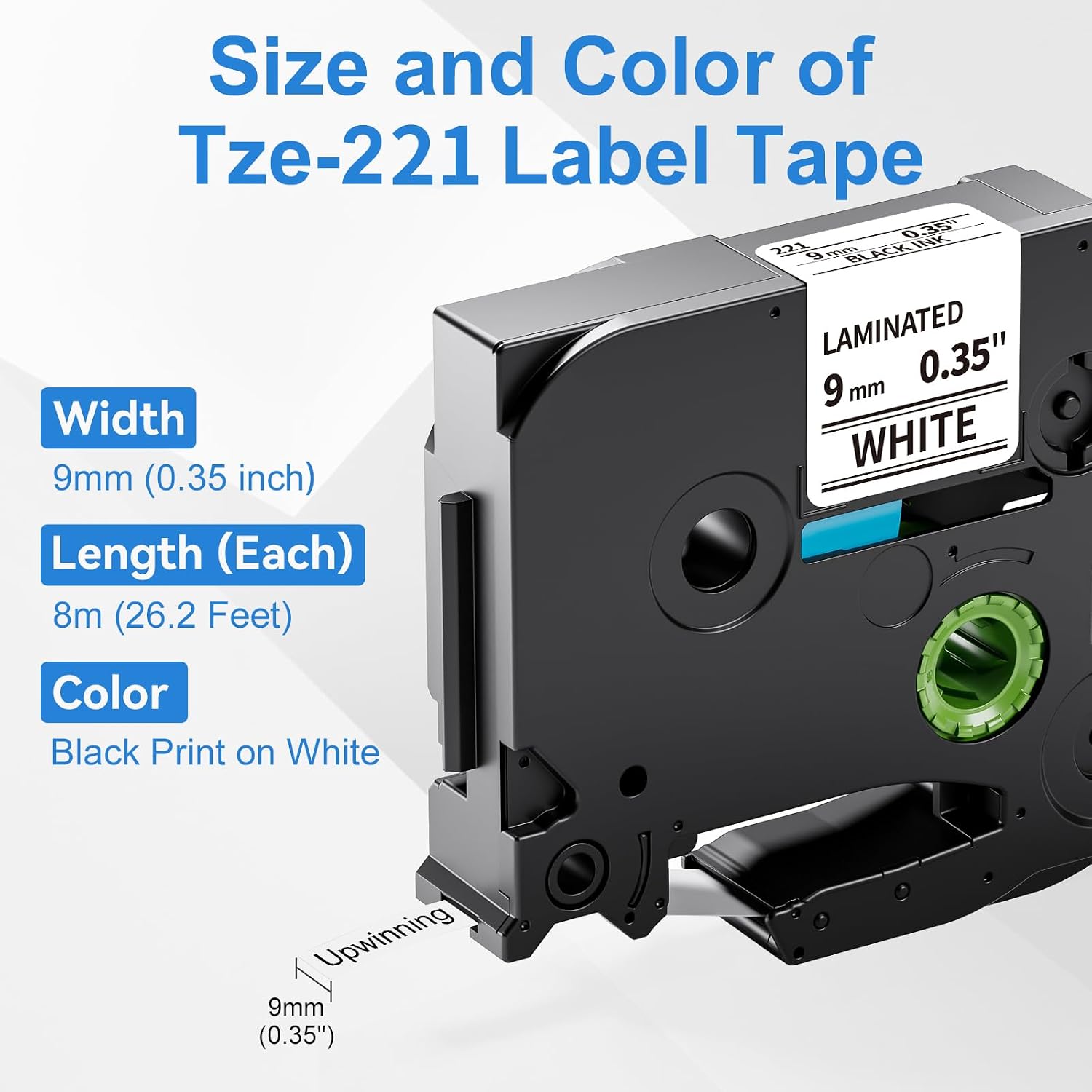Detalle de Upwinning kompatibel Brother P-touch TZe-221 / TZe221 Schriftband 9 mm, schwarz auf weiß (5er-Set, 8 m)