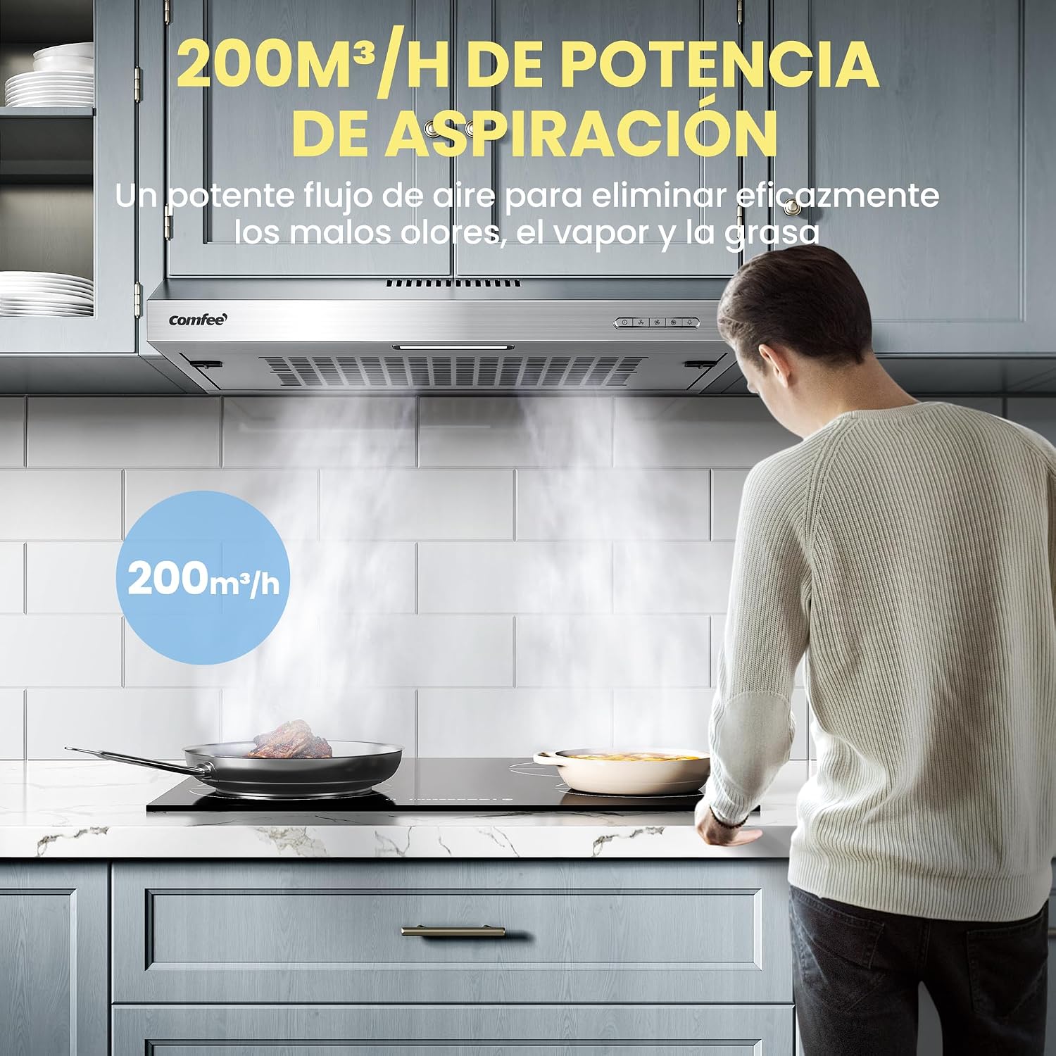 Detalle de Comfee SLIF17SS-60 LED: campana extractora bajo encimera de 60 cm y 200 m³/h