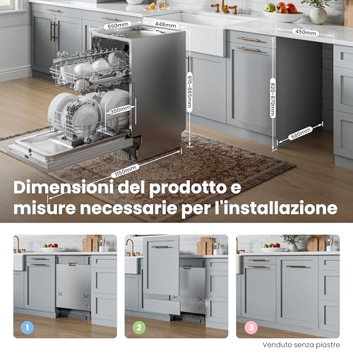 Detalle de COMFEE Lavastoviglie da Incasso 45 cm 10 Coperti, 8 Programmi, Wifi, Inox
