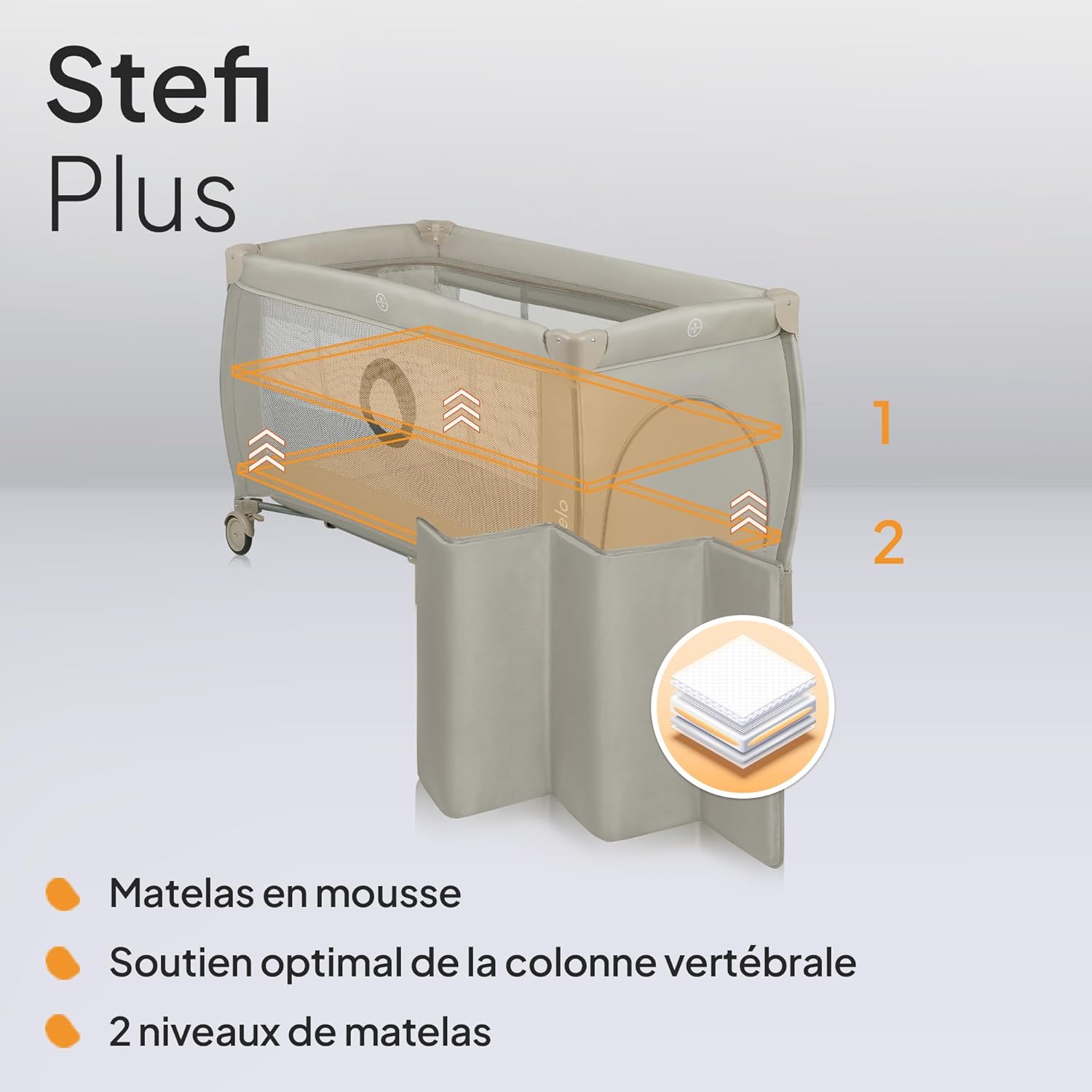 Detalle de LIONELO Stefi – lit bébé jusquà 15 kg avec entrée latérale et LockGuard, pliage rapide, sac de transport (GREY/Beige)