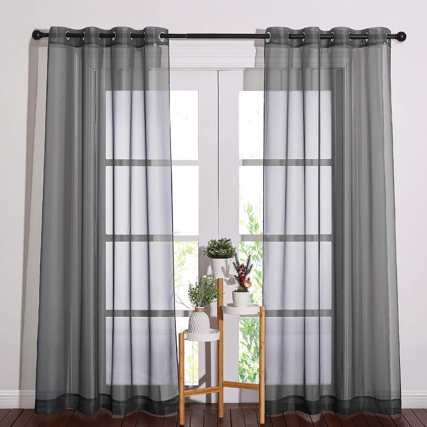 Detalle de NICETOWN Sheer Curtains, 84-Inch Grommet Panels, Dark Grey, 2-Pack