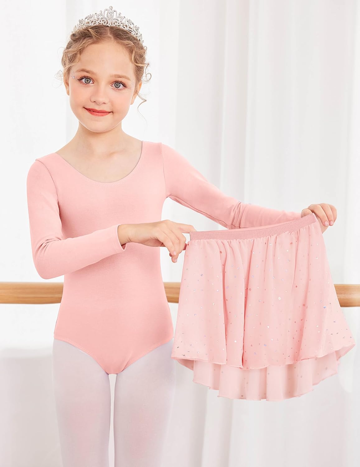 Thumbnail 2 de Zaclotre Girls’ Ballet Leotard with Removable Shiny Skirt, Long Sleeves