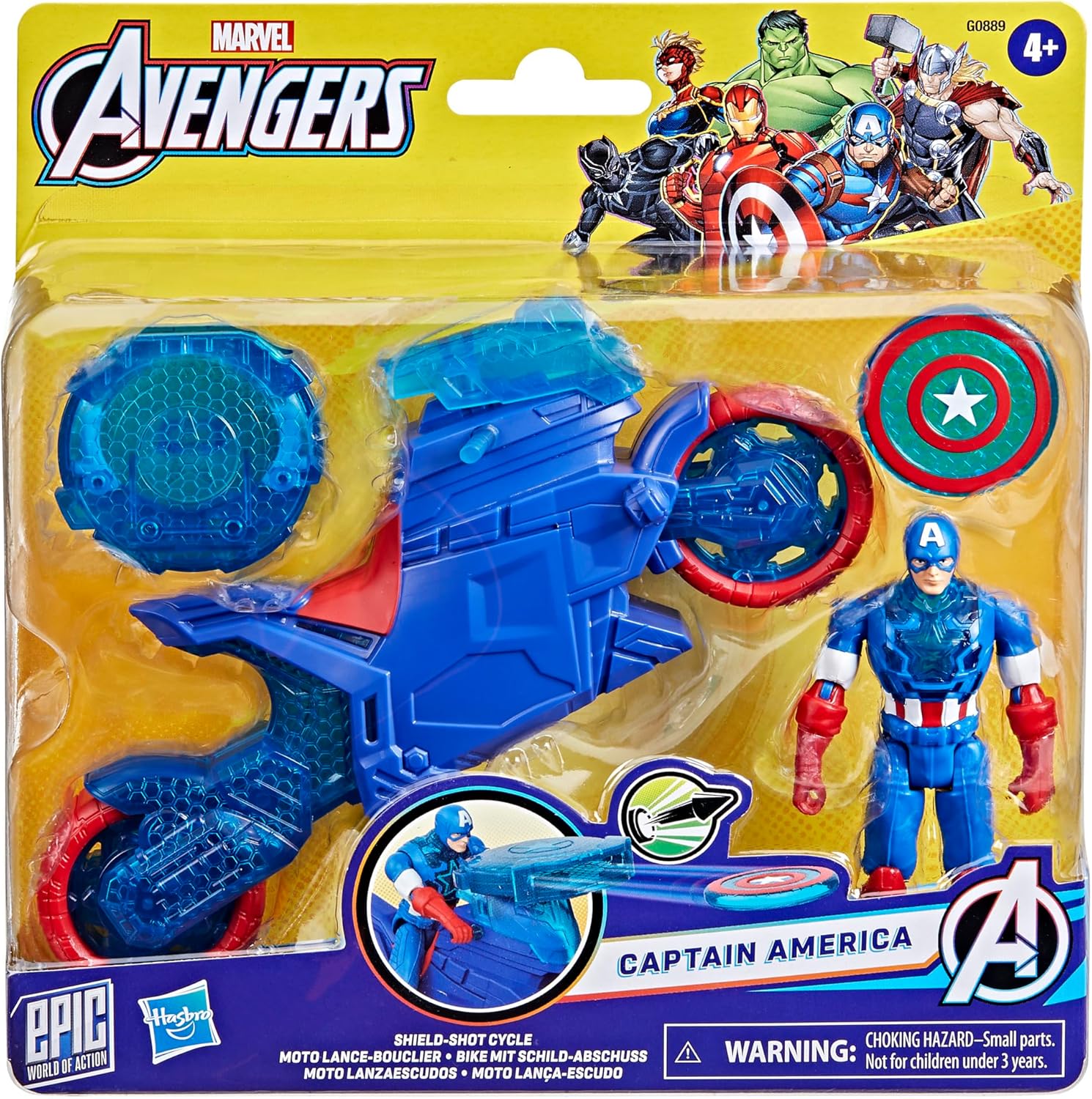 Thumbnail 1 de Marvel Avengers Epic World of Action Captain America Bike Set mit Schild-Abschuss, Figur & Spielzeug-Motorrad