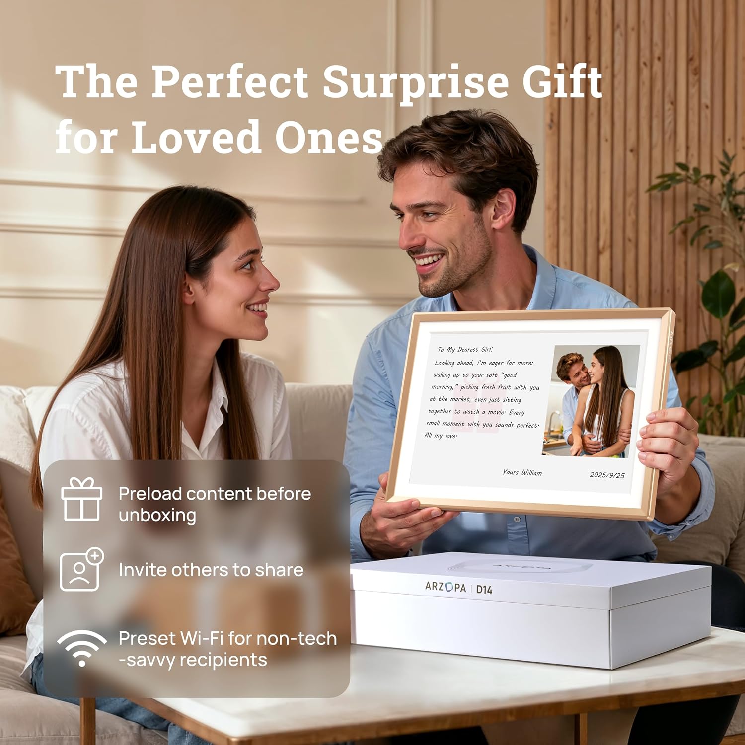 Detalle de ARZOPA 14 Inch Metal Digital Photo Frame with Free Unlimited Cloud Storage