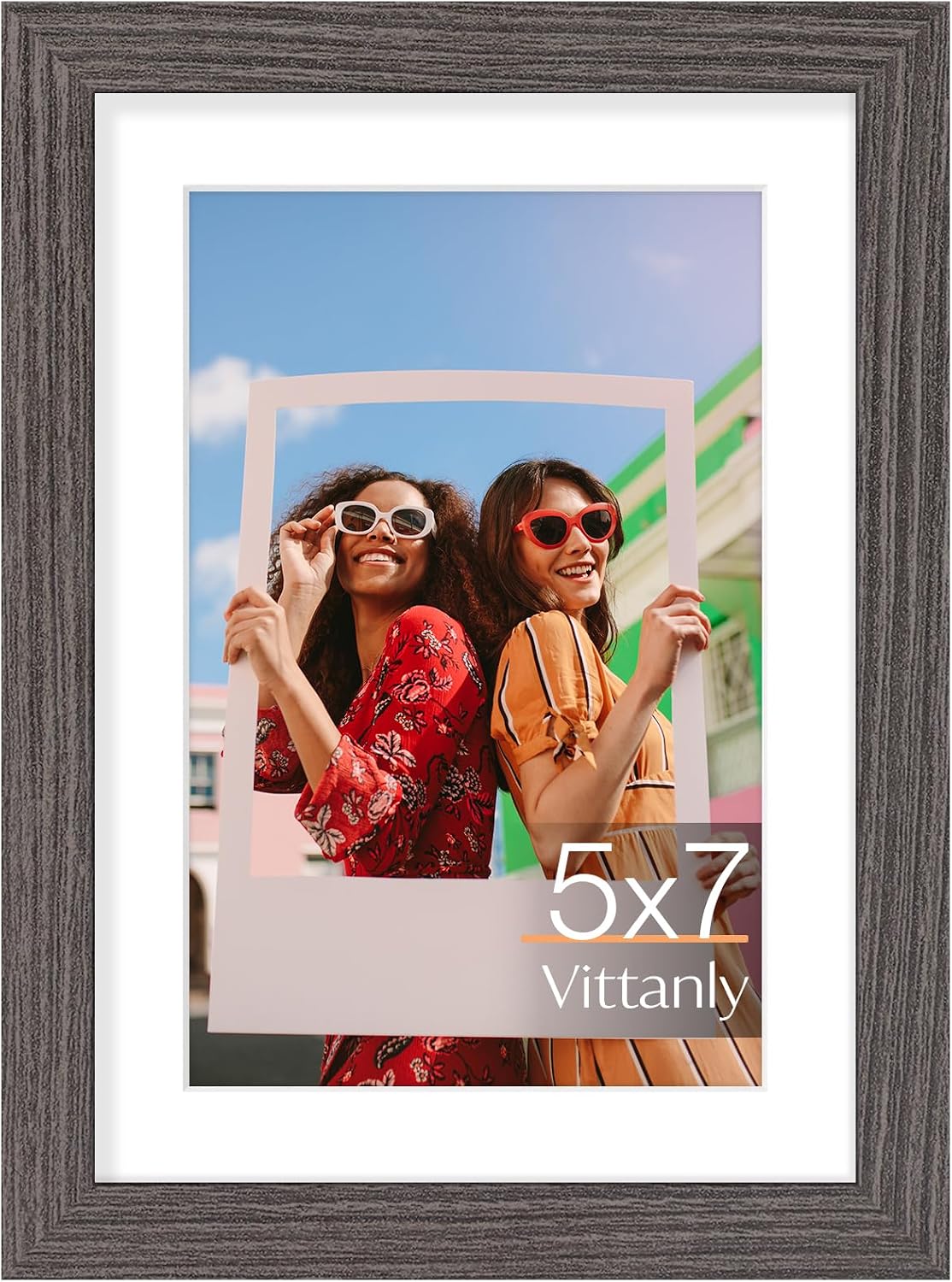 Detalle de Vittanly 5x7 Picture Frame with 4x6 Mat, Dark Gray, Shatter-Resistant Acrylic