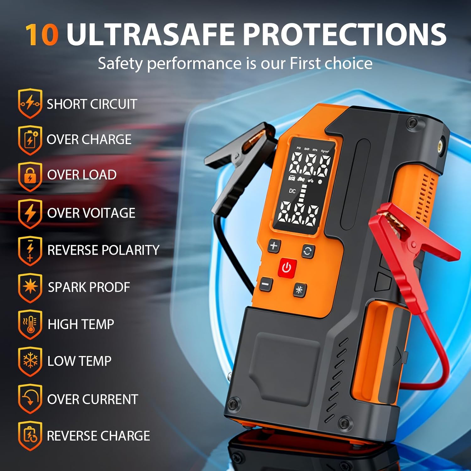 Thumbnail 6 de 5000A Jump Starter Power Pack with 150 PSI Tyre Inflator – 10000mAh Car Battery Booster