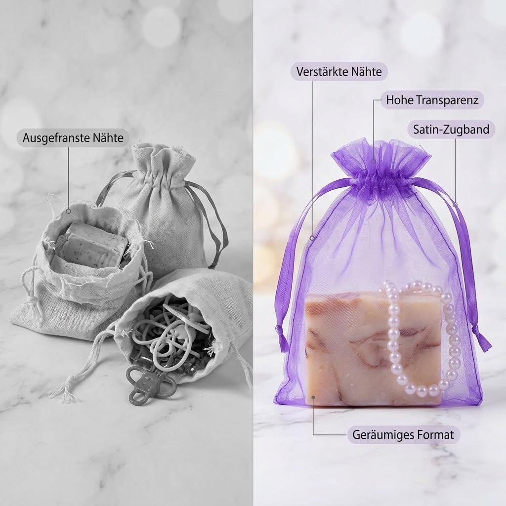 Detalle de IUSOT 50 Stück Organzasäckchen 20x15 cm – Bunte Zugkordel-Beutel aus Organza, ideal für Hochzeiten, Weihnachten und Schmuck