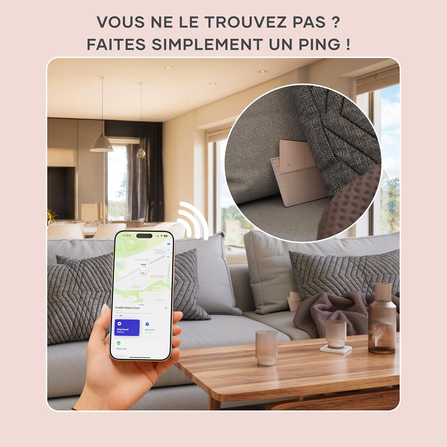 Thumbnail 3 de Satechi FindAll Wallet Tracker : carte de localisation Apple Find My avec charge sans fil et alerte sonore (rose)