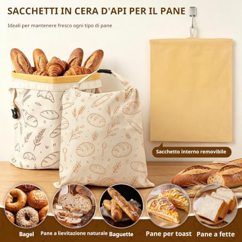 Detalle 1 de FIVAVA, set da 2 sacchetti per il pane in cera d’api, 43 × 33 cm
