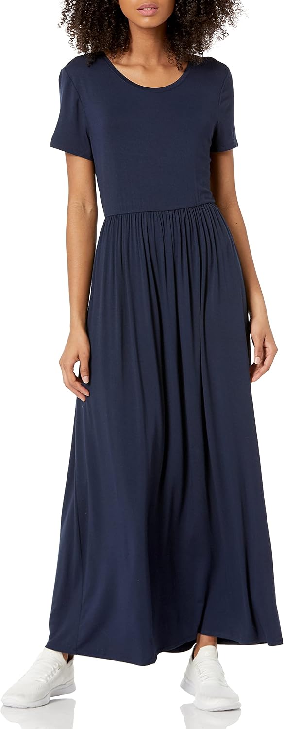 Detalle de Amazon Essentials Women's Fit and Flare Short Sleeve Waisted Maxi Dress (Plus Size)