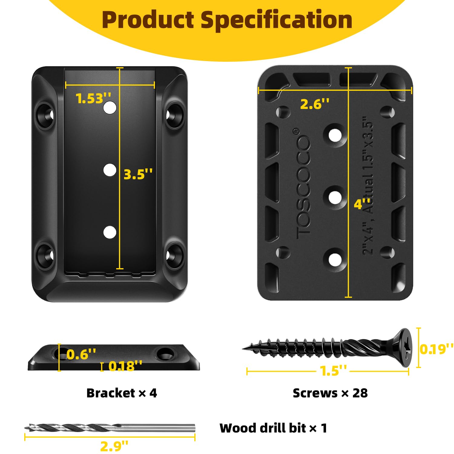 Detalle de Toscoco T-BBC-091204 Deck Railing Brackets for 2×4 Wood, Nylon 66, Black