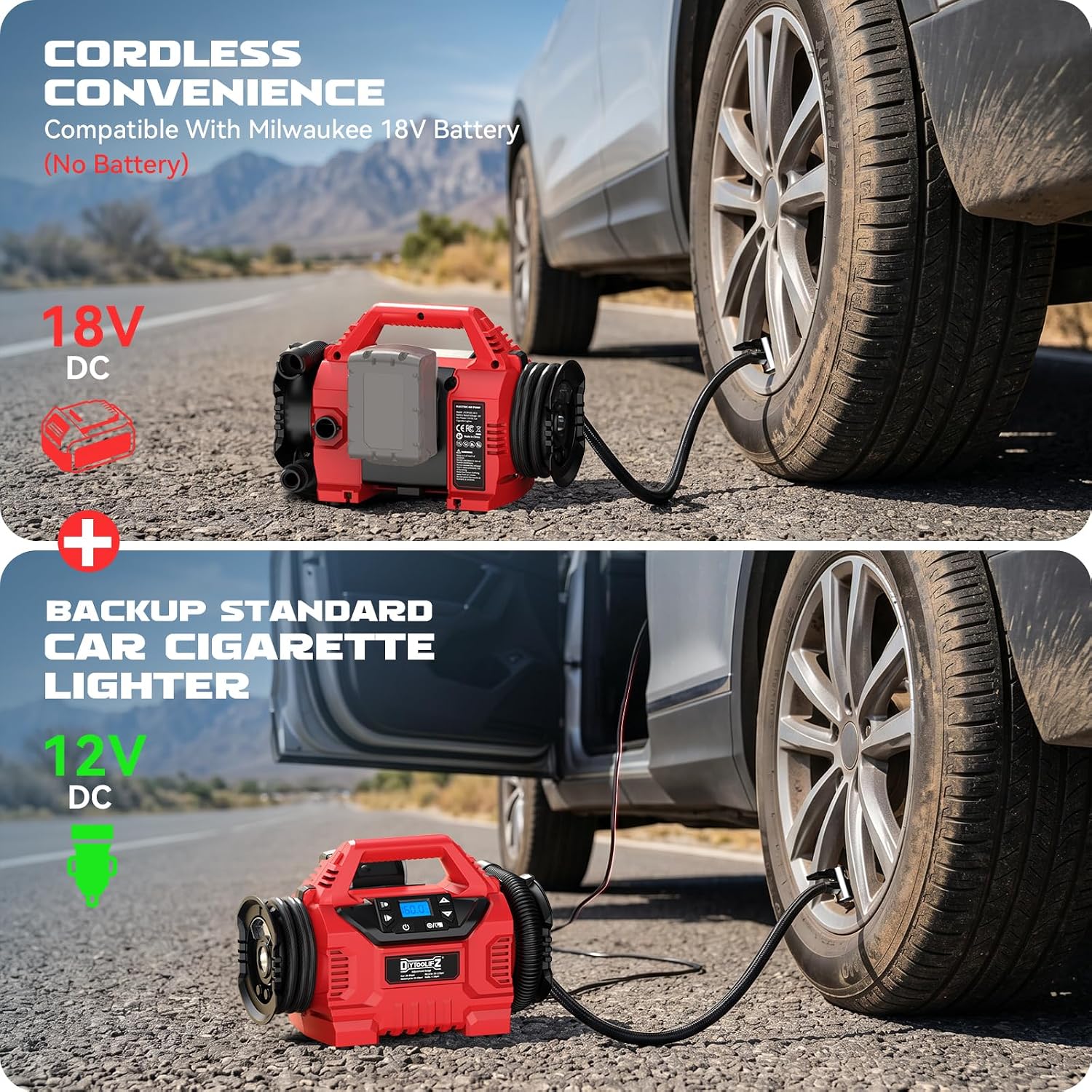 Thumbnail 1 de DIYtoolifz 3X Faster Tire Inflator/Deflator (Tool Only) — 0-36 PSI in 2 Minutes, Dual 12V/18V Power, 160 PSI, LCD, + LED