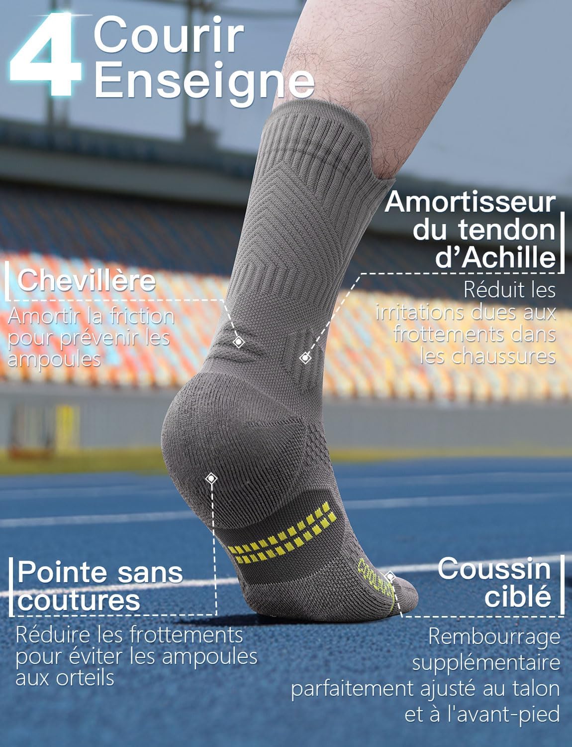 Detalle de Juclise chaussettes de course à pied en bambou Coolmax pour homme, compression 15 à 20 mmHg