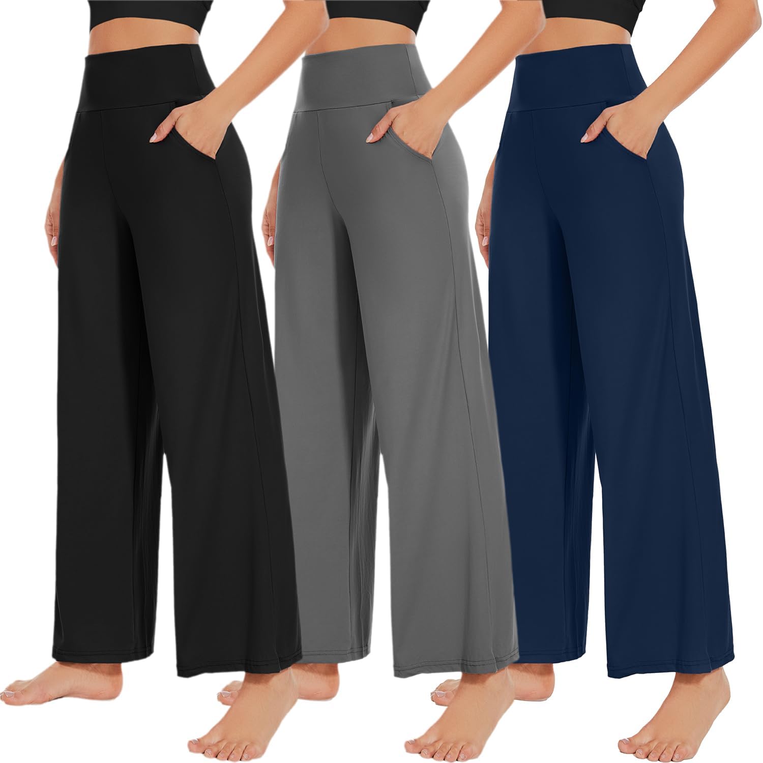 Detalle de we fleece Women's Wide Leg Pants with Pockets, High-Waisted Palazzo Sweatpants