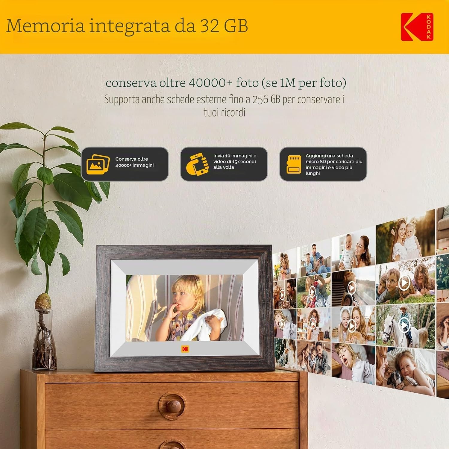 Detalle de KODAK Cornice Digitale WiFi 7" IPS Touch – Cornice in legno con 32 GB