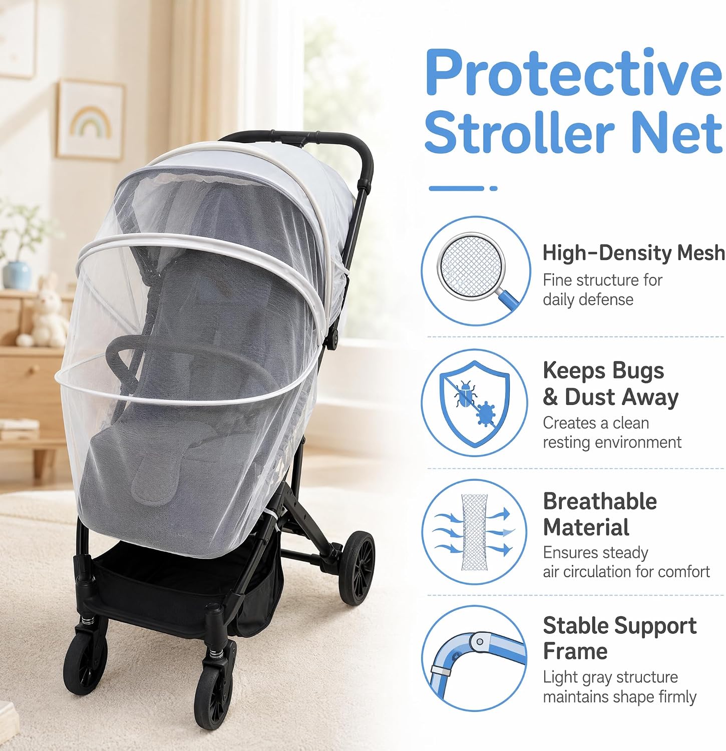 Detalle 2 de AMORBASE stroller mosquito net, white