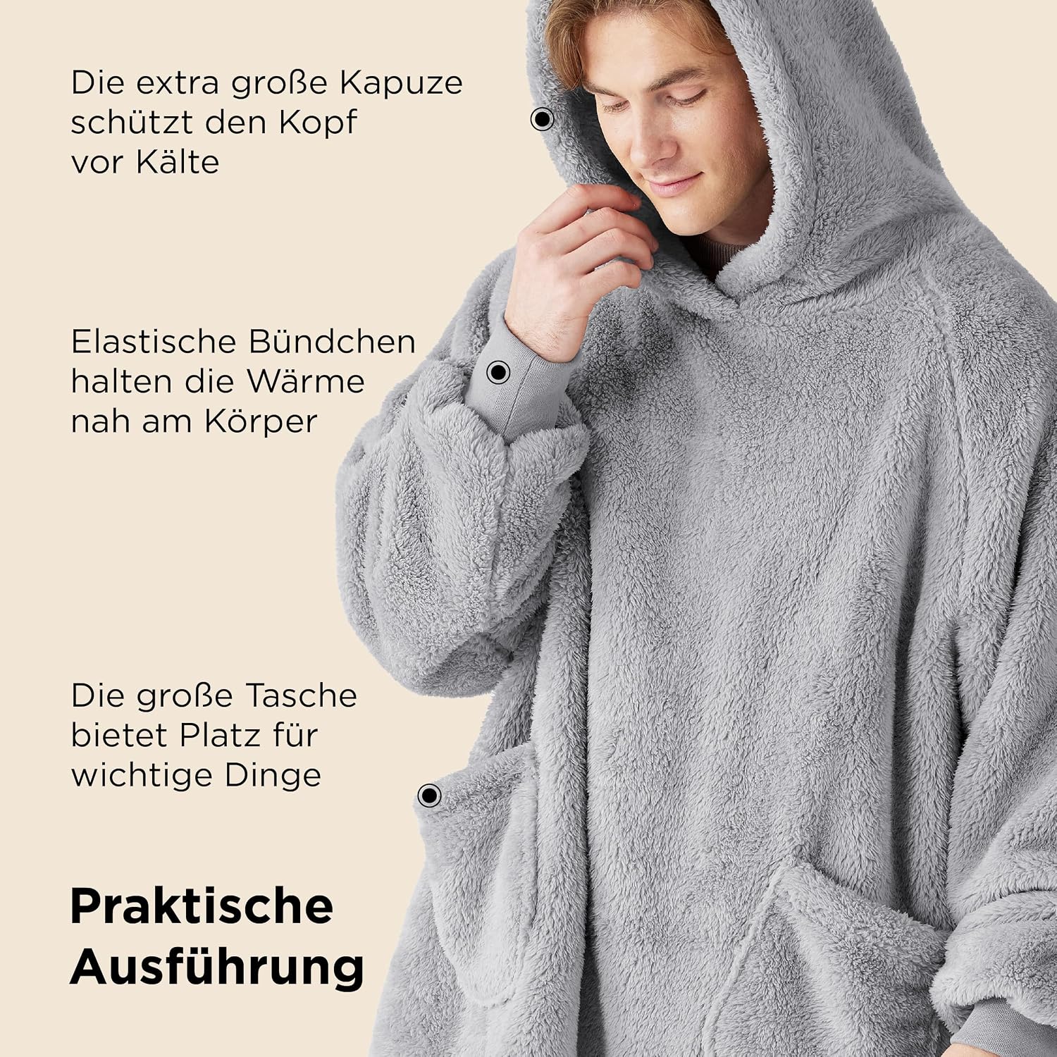 Thumbnail 5 de BEDSURE Hoodie-Decke 95×85 cm Kuschelpullover