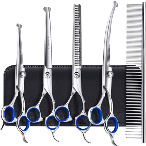 Gimars 4CR tijeras de peluquería canina 6 en 1 (acero inoxidable, punta redonda de seguridad)