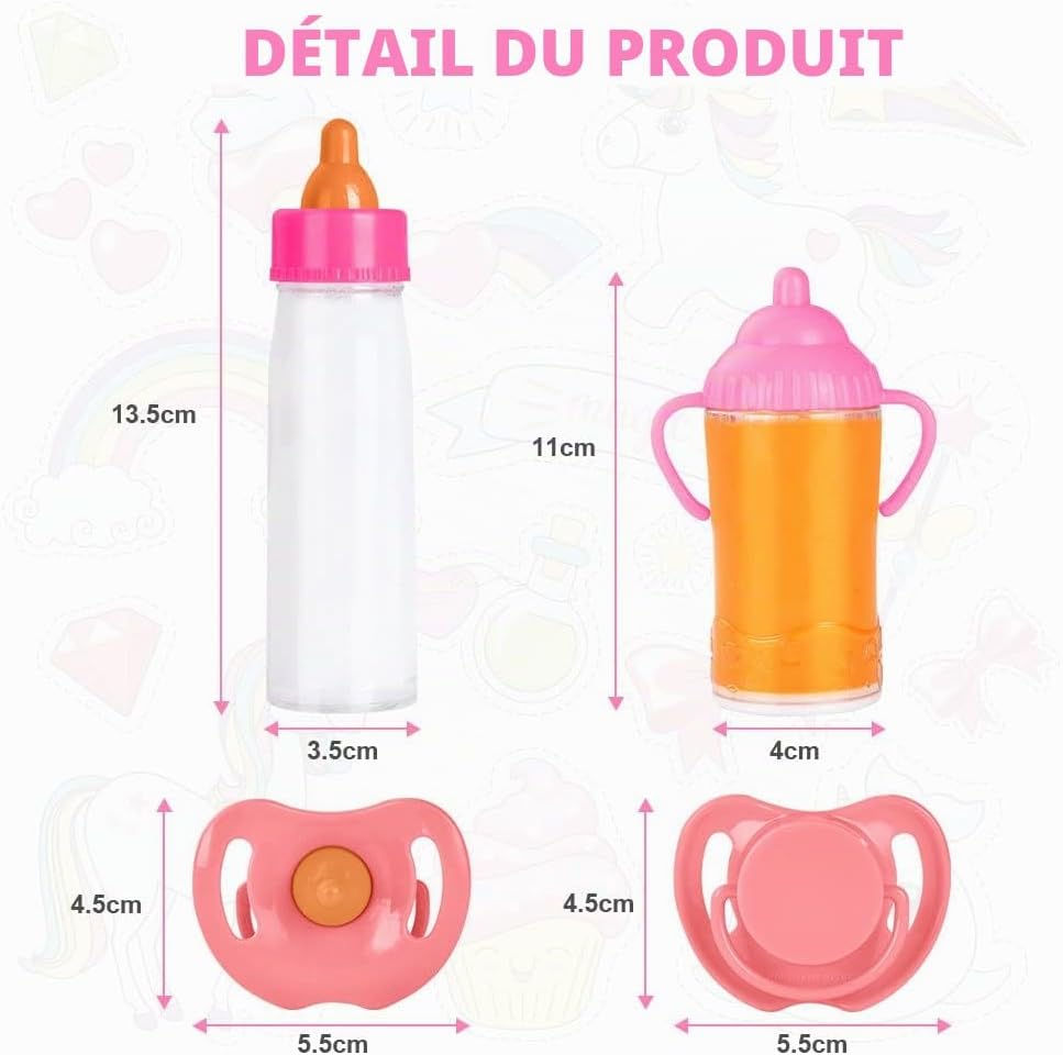 Detalle de Aolso poppenaccessoireset met 2 magische flesjes en fopspeen