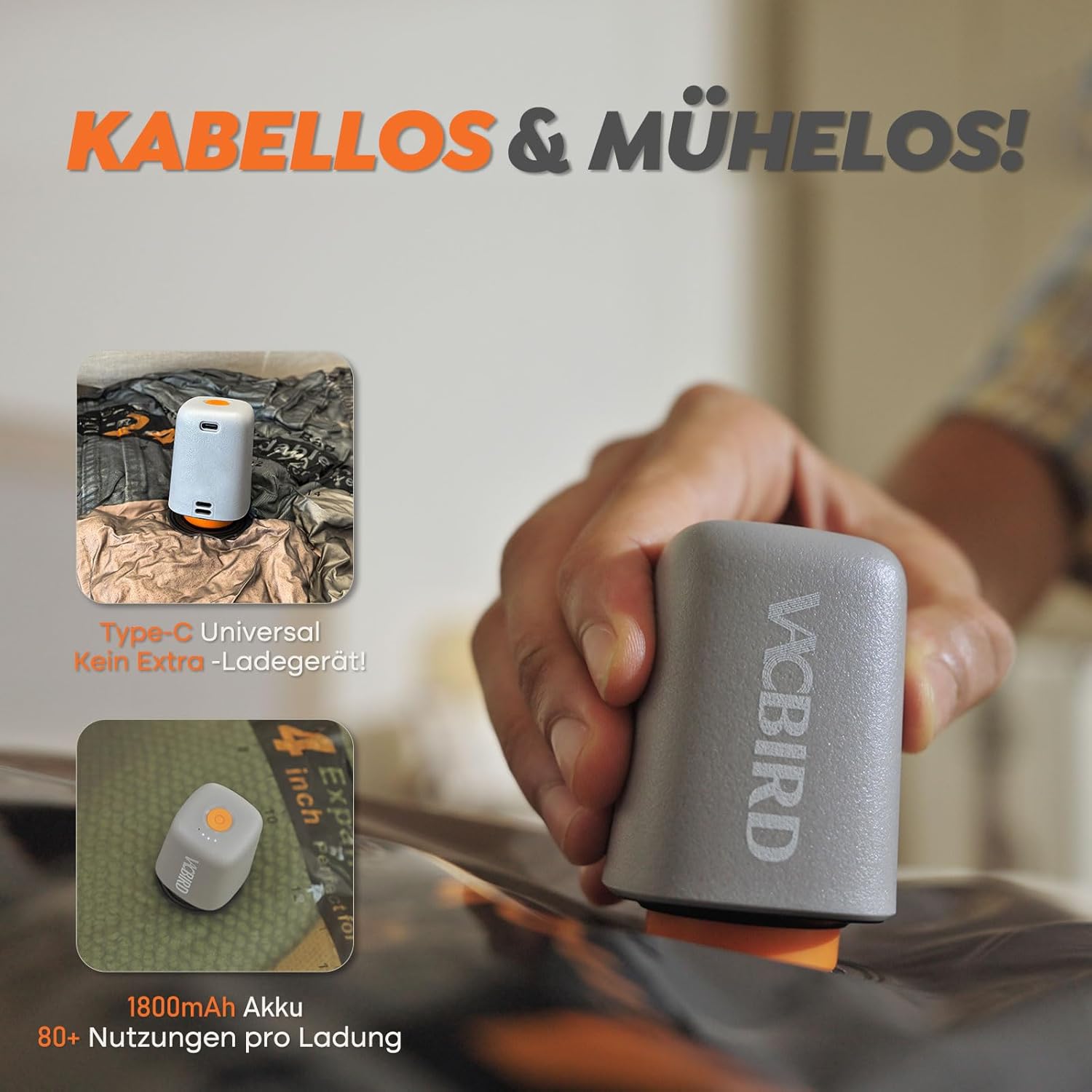 Detalle 2 de Vacbird Vakuumbeutel Kleidung mit Kabellose Pumpe 15 Stück