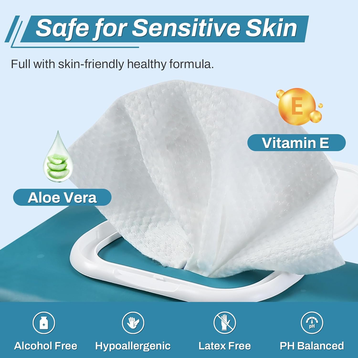 Detalle 2 de Vitamin E Aloe 8"x12" Adult Bath Wipes 720 🧻