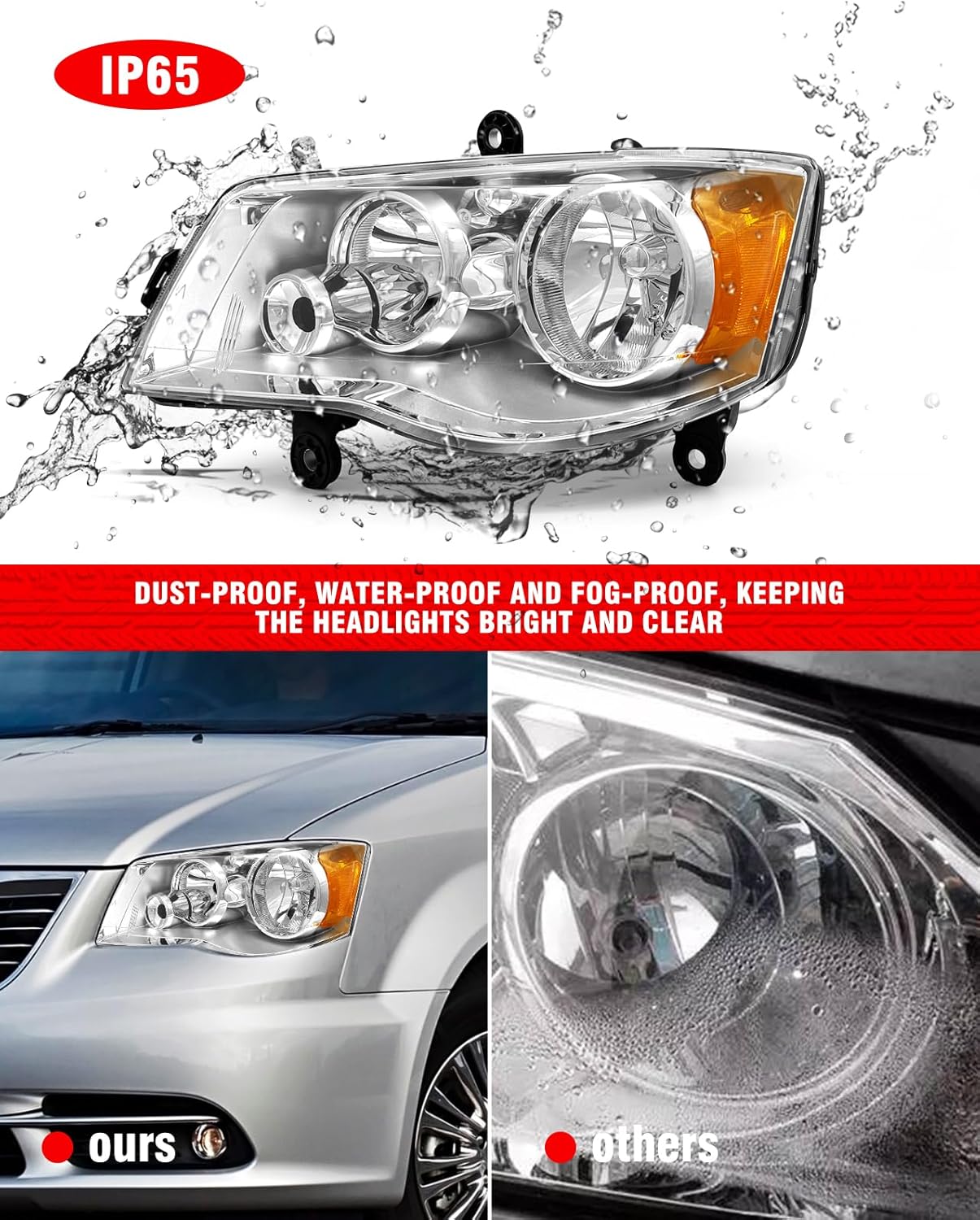 Thumbnail 6 de ADCARLIGHTS OE-style Headlights for 2011–2018 Dodge Grand Caravan and 2008–2016 Chrysler Town & Country (Chrome Housing, Amber Reflector)