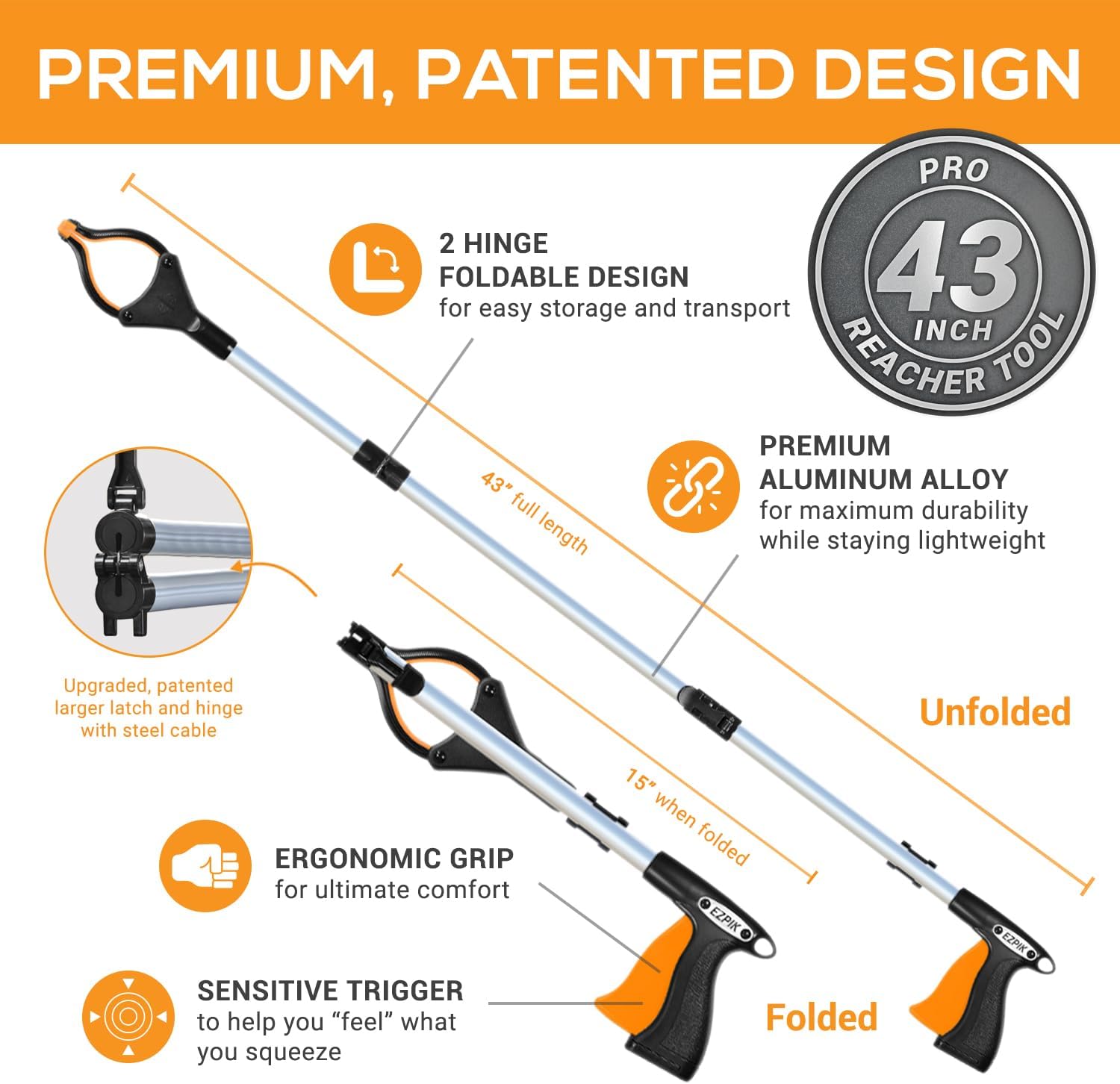 Detalle 2 de EZPIK Pro 43" Foldable Grabber Reacher Tool (2-Pack) for Seniors