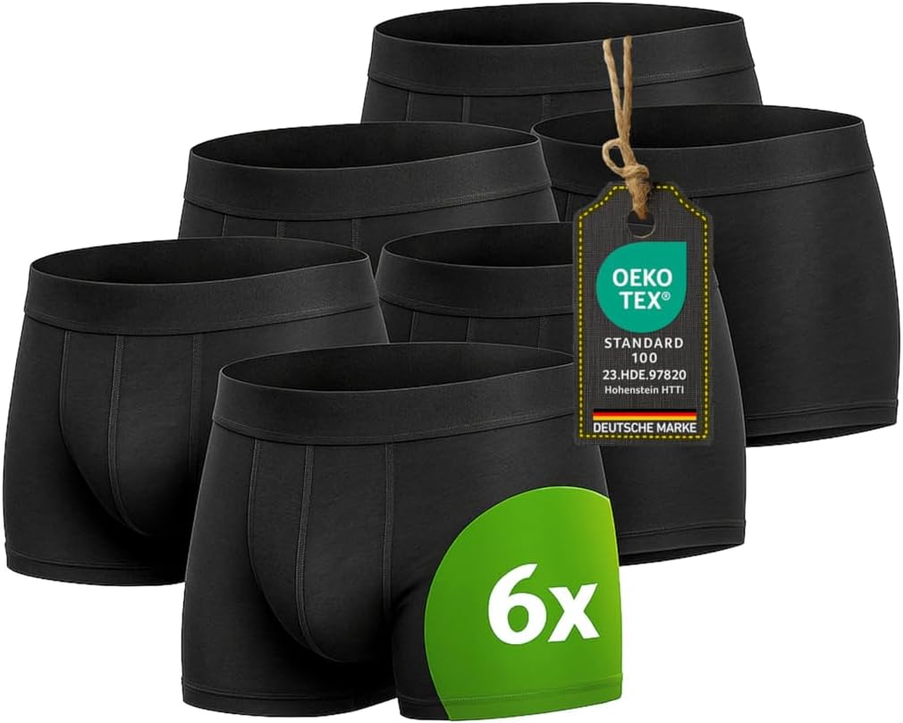 Detalle de Kemes Boxershorts Herren Baumwolle 6er Pack – Ohne Etiketten, Innenaufdruck, elastischer Bund