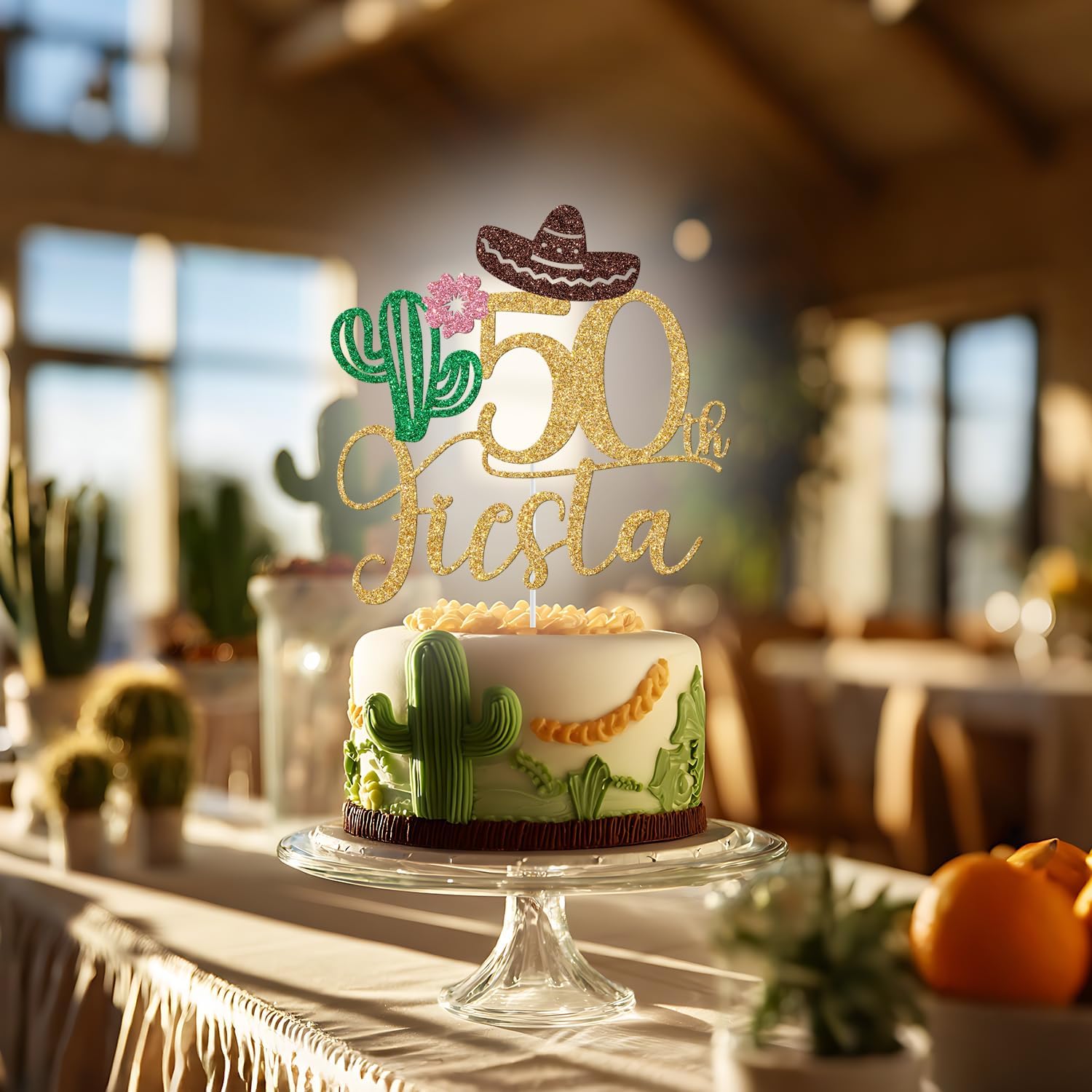 Detalle 1 de 50th Birthday Cake Topper, Glitter Cardboard