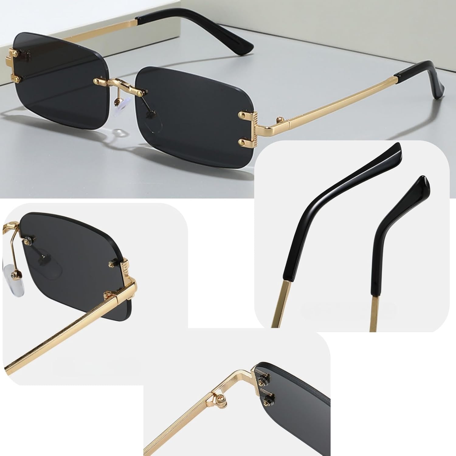 Thumbnail 5 de ASYHV Vintage rechteckige randlose Sonnenbrille mit UV-Schutz (Unisex)