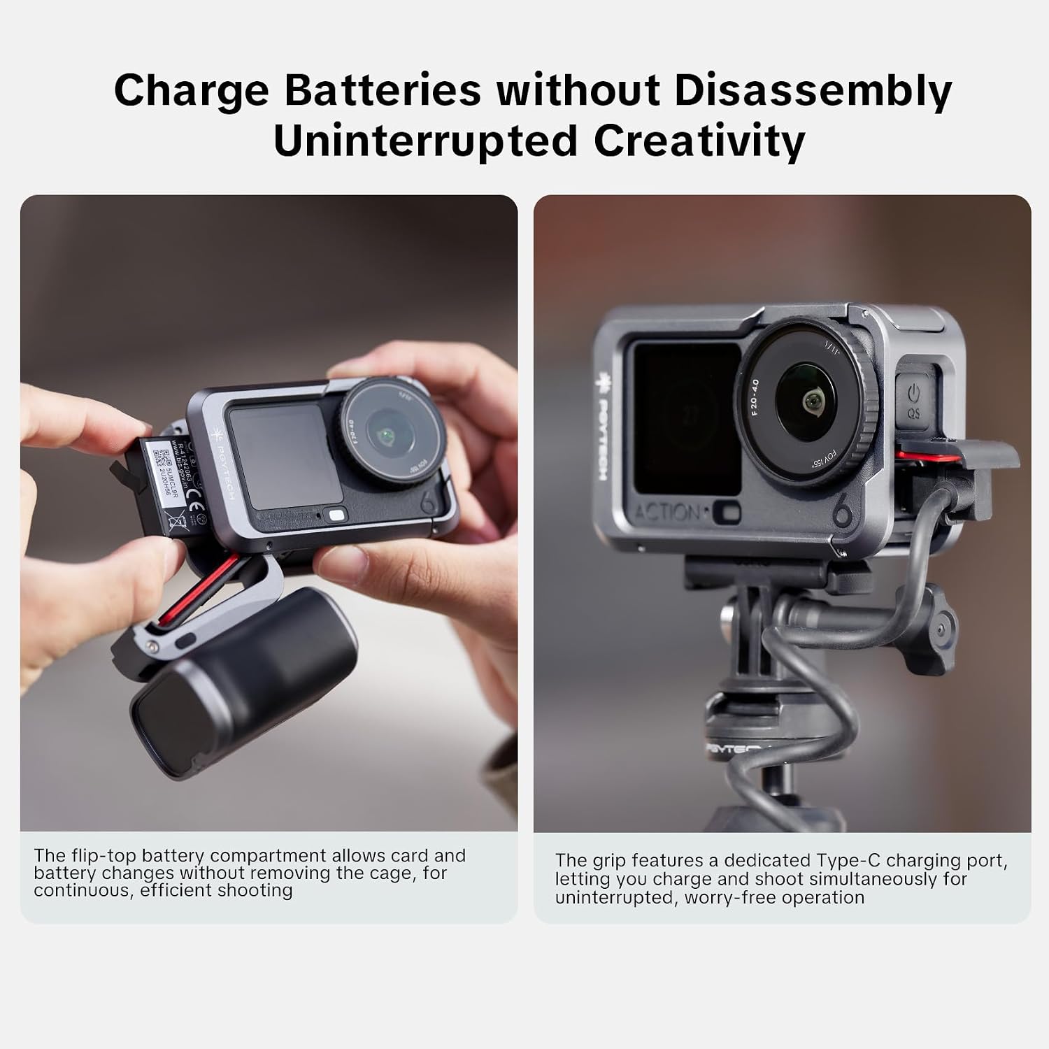 Detalle 2 de PGYTECH StreetPro Griff-Set für DJI Osmo Action 6 – Aluminium-Käfig, Griff & Zubehör