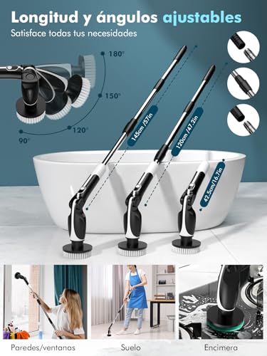 Detalle 2 de Yesiview Brosse nettoyage électrique avec 7 têtes, manche extensible