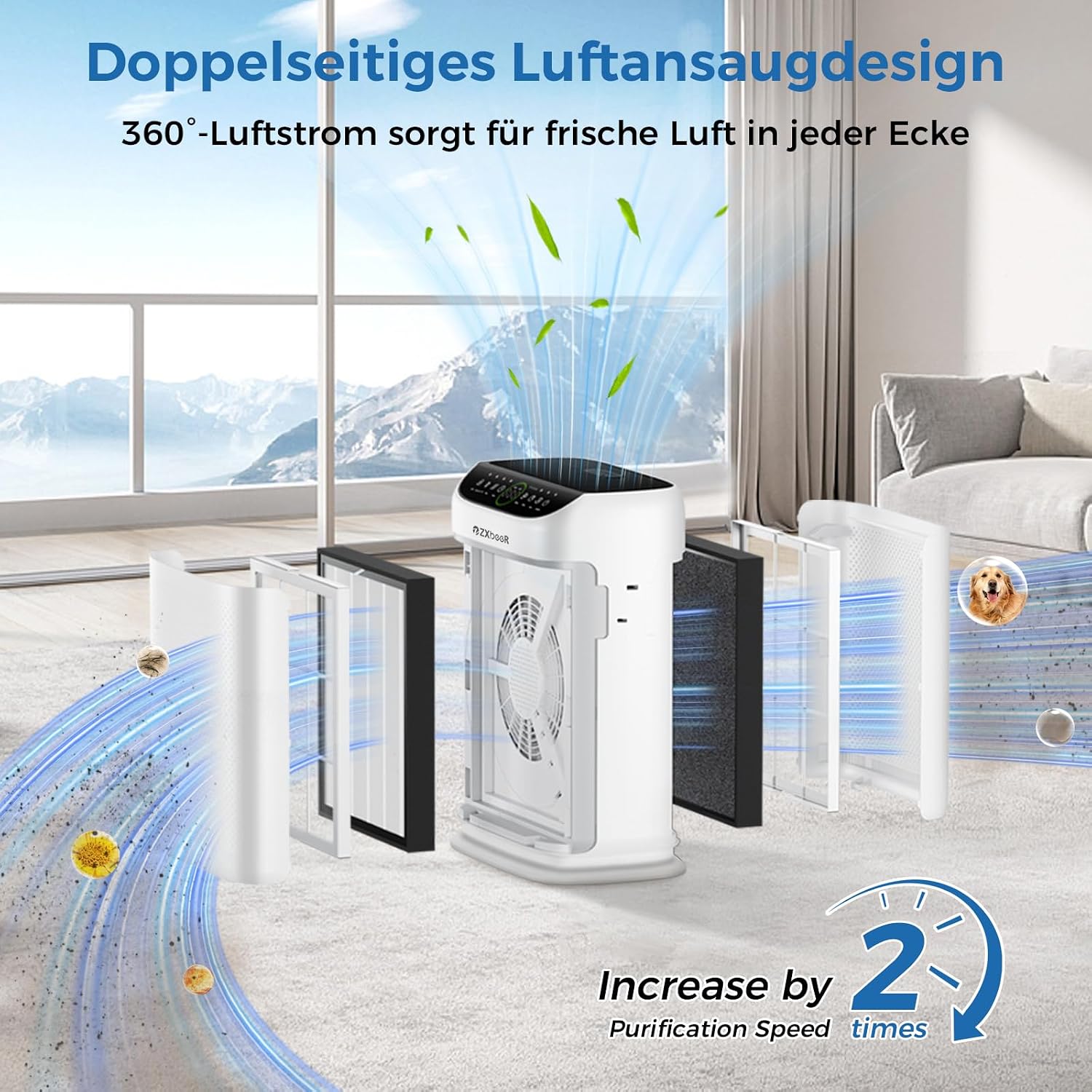 Detalle de ZXBEER ZX001 Luftreiniger mit CADR 400 m³/h