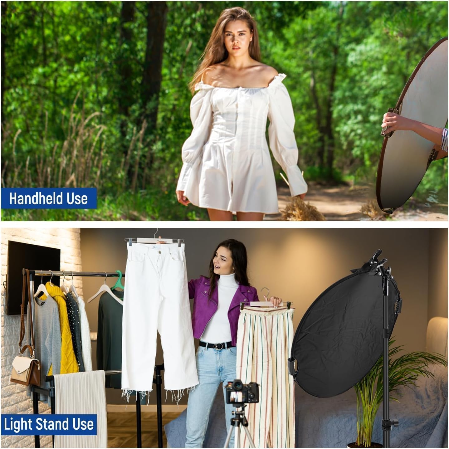 Thumbnail 3 de NEEWER 22"/56cm 5-in-1 Light Reflector with Clamp & Hand Grips – Portable Studio and Outdoor Reflector