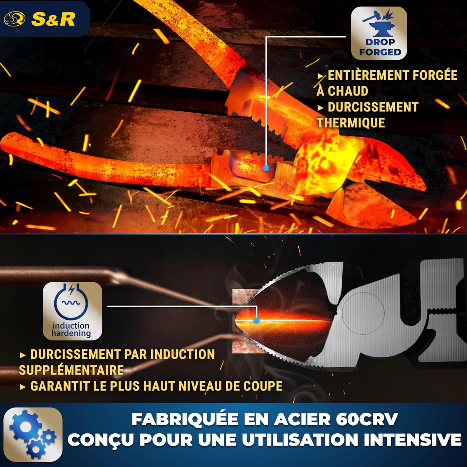 Detalle de S&R Pince d'Électricien Isolée VDE 1000V - Pince Coupante Diagonale Multifonction 220 mm