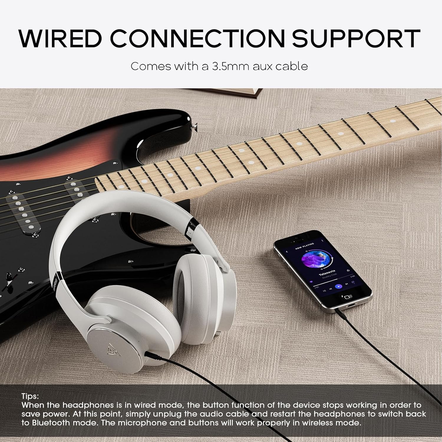 Thumbnail 6 de DOQAUS Wireless Over-Ear Headphones (Bluetooth 5.3) with 3 EQ Modes, up to 90H play time, mic – Light Grey