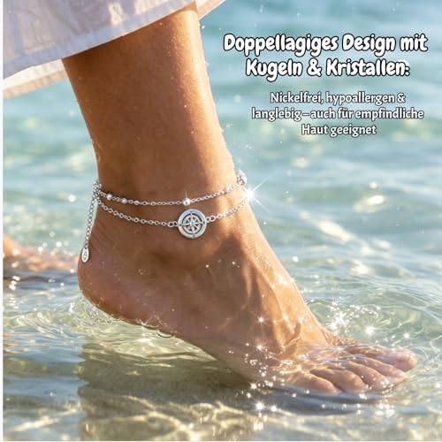 Detalle de Gkmamrg Kompass Fußkettchen aus 925 Sterling Silber – Symbol für Führung & Abenteuer