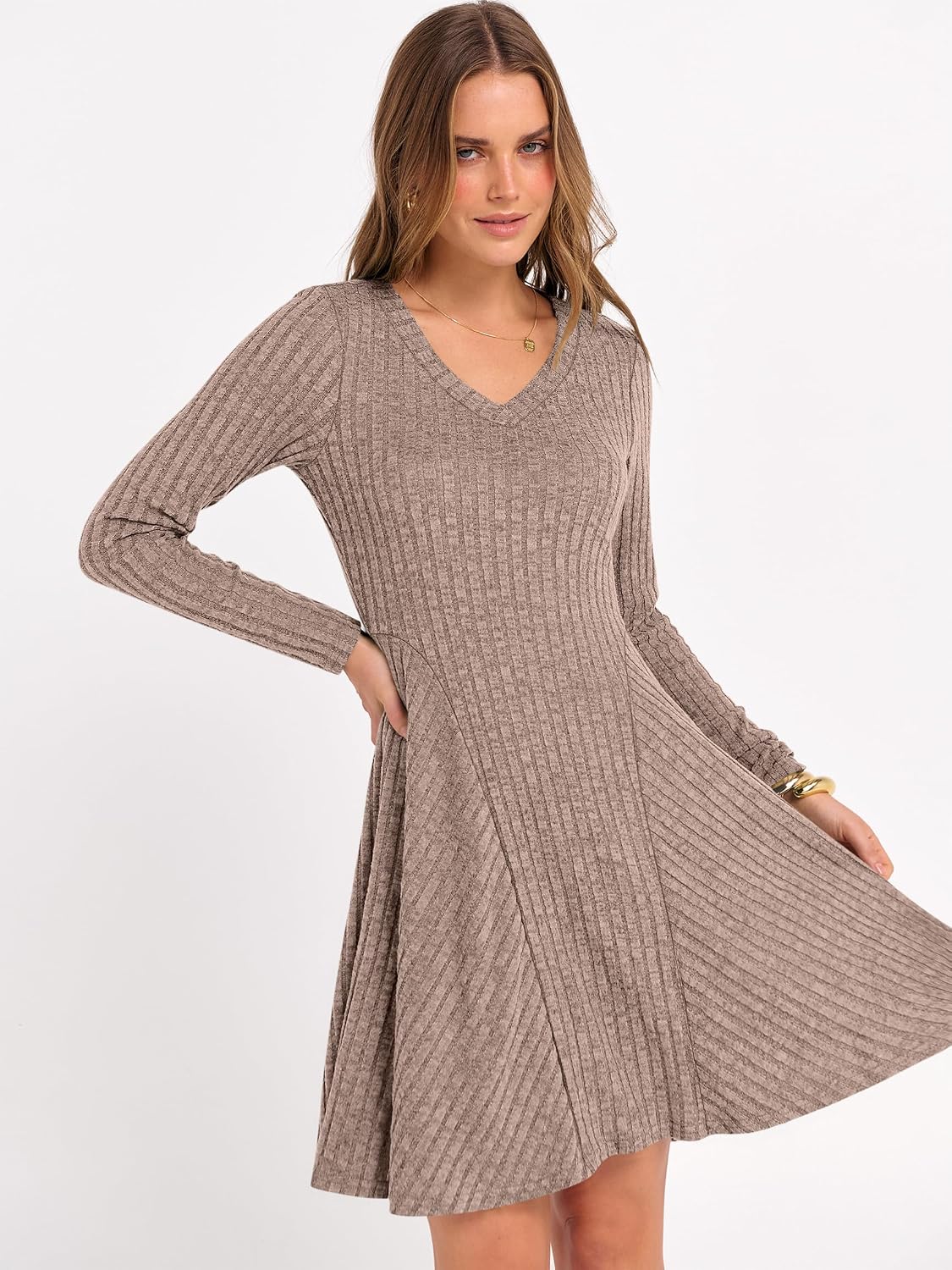 Detalle 2 de ANRABESS Women Ribbed V‑Neck Short Dress