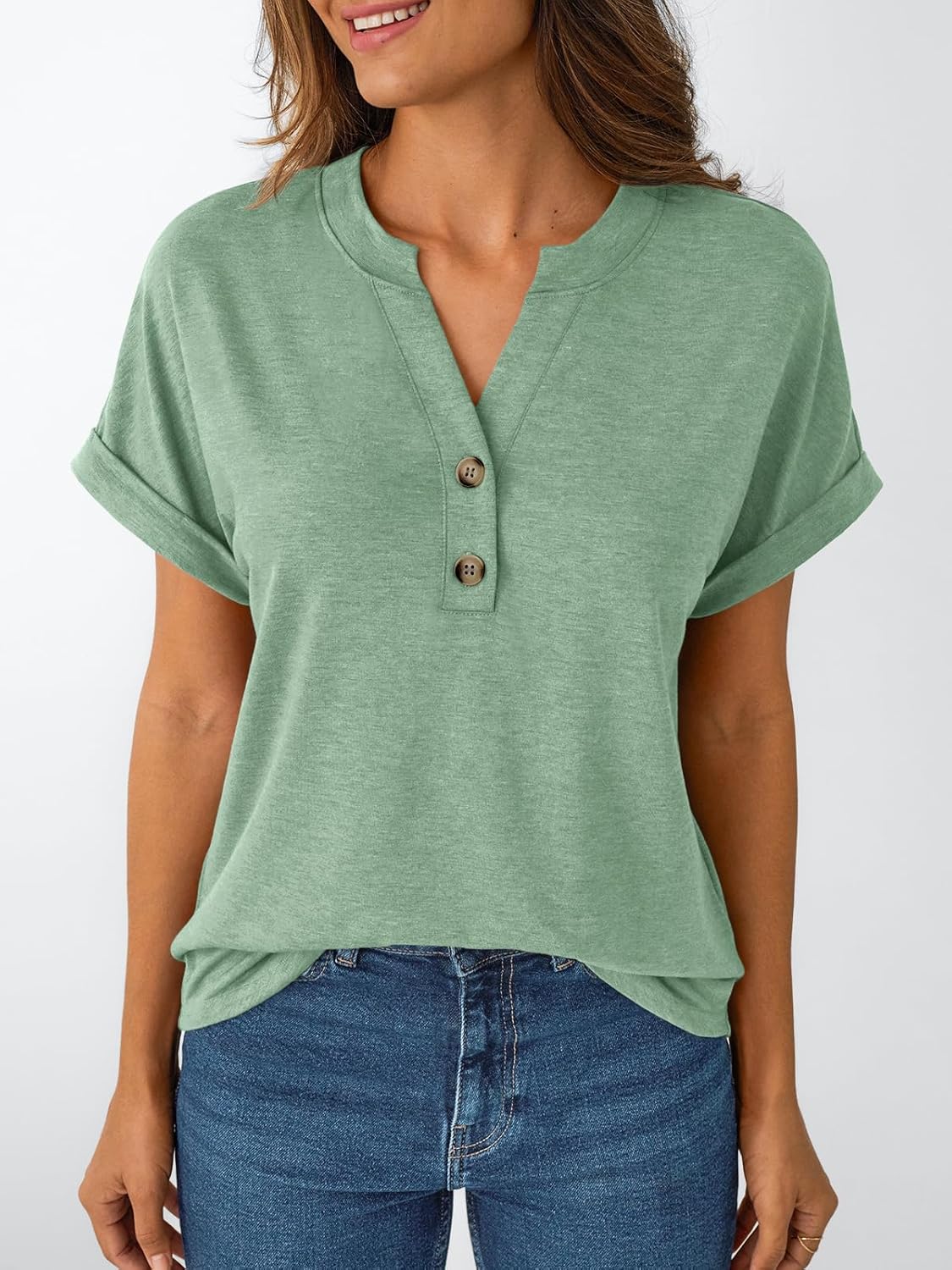 Thumbnail 1 de AUTOMET Women’s Short Sleeve Henley Shirts — Soft & Breathable Henley Dressy Casual Summer Tops