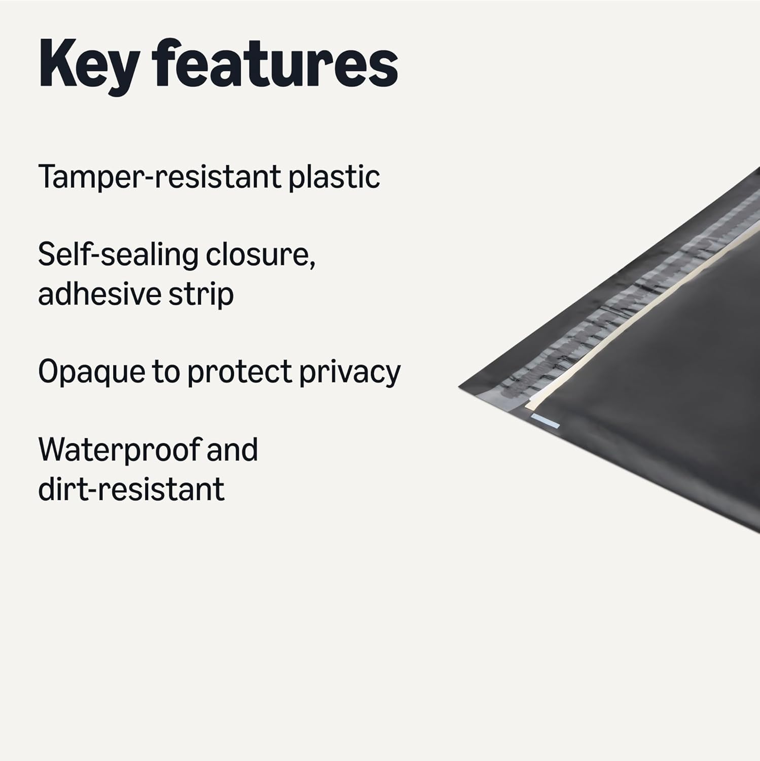 Detalle 2 de Amazon Basics Parcel Bags: 100-Pack Self-Sealing Black Poly Mailers (10 x 13 inches / 25.4 x 33 cm)