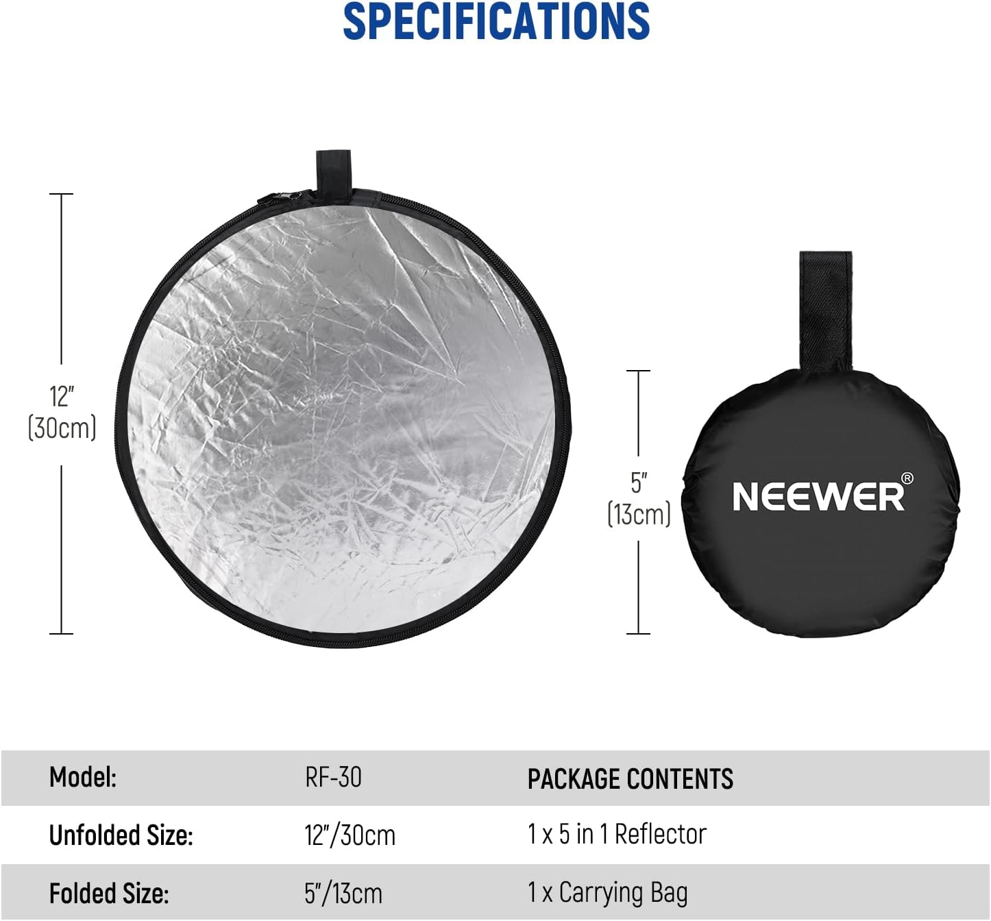 Thumbnail 6 de NEEWER Diffusore Riflettore di Luce RF-30 12"/30cm Multi Disco Pieghevole 5 in 1 con Borsa