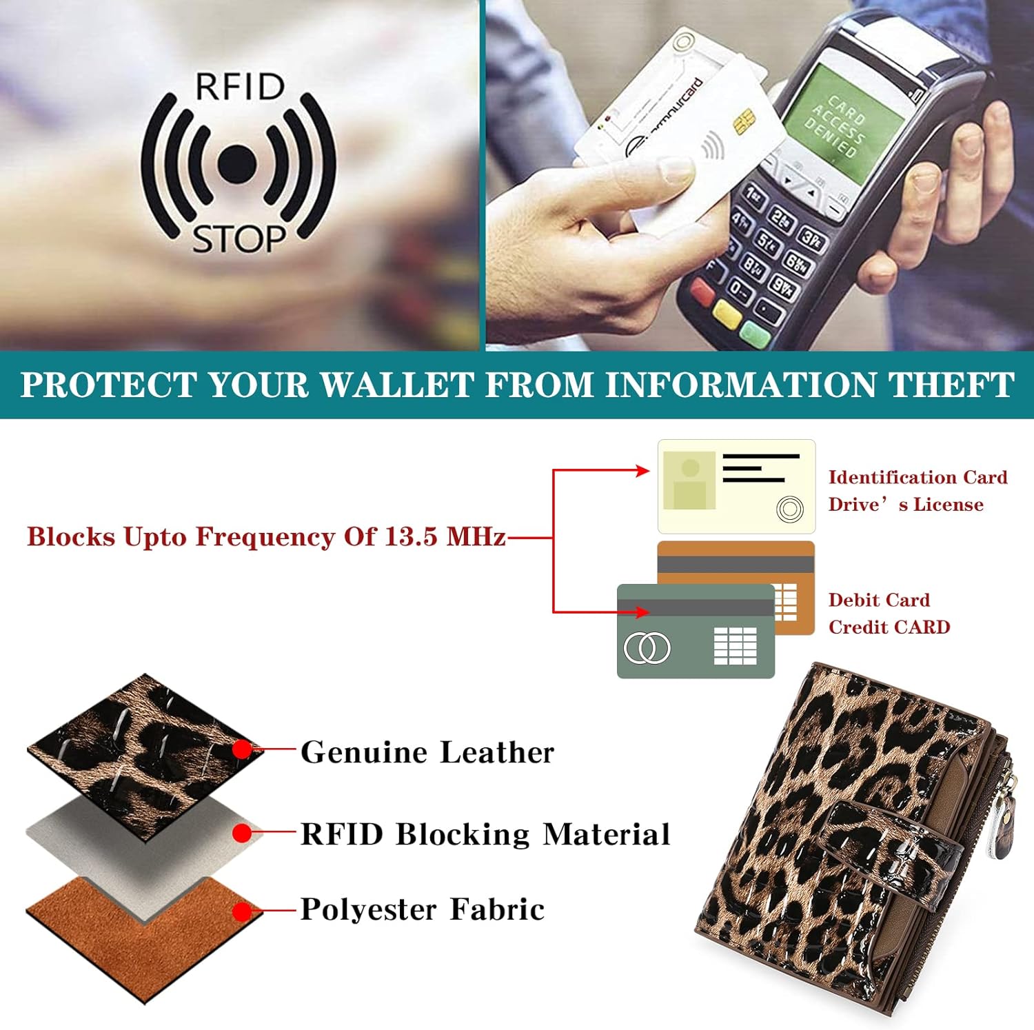 Thumbnail 5 de SENDEFN RFID Blocking Leather Wallet 5.12in