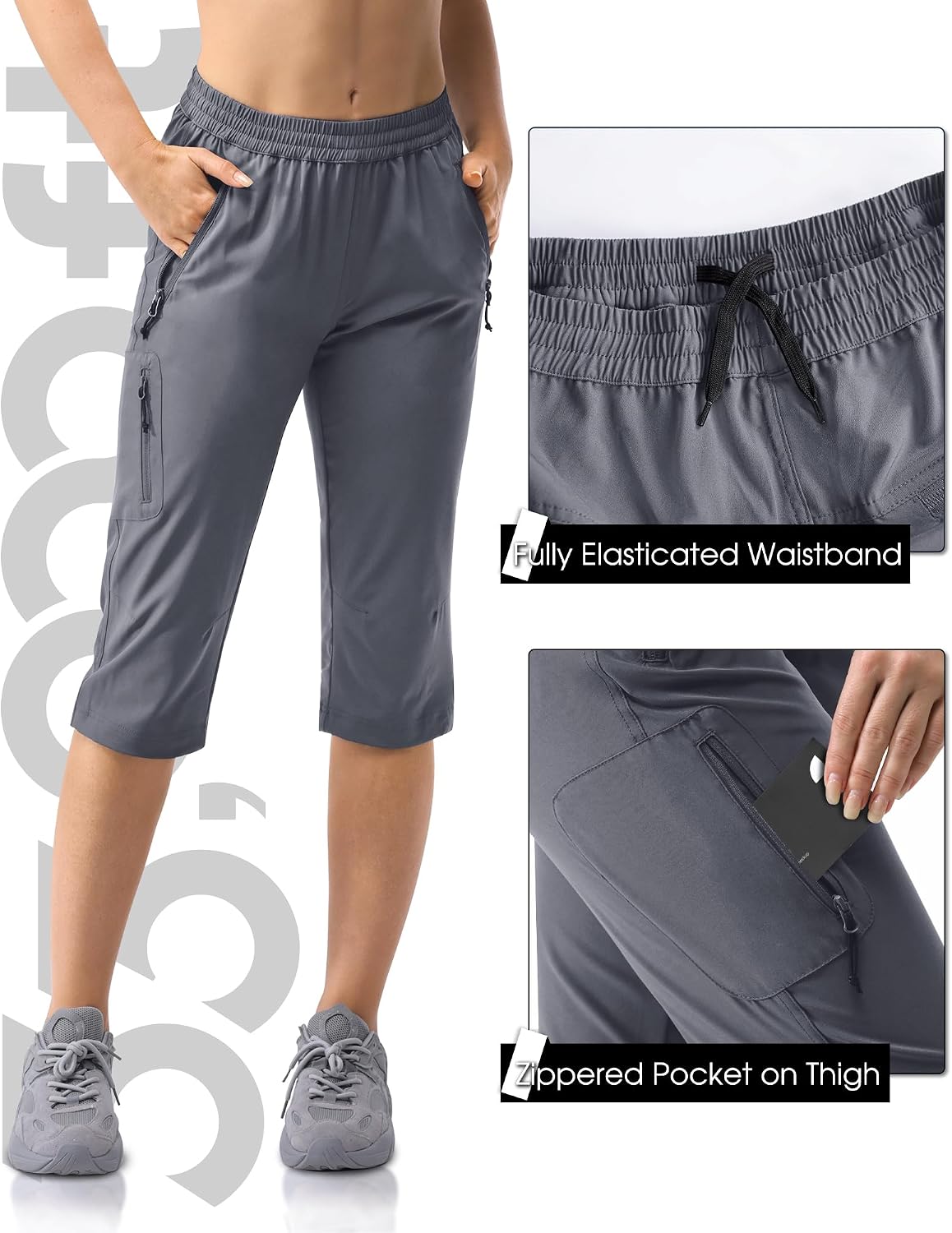 Detalle de 33,000ft Damen 3/4 Hose Capri Wanderhose – Leichtes, stretchiges Outdoor-Outfit mit Taschen