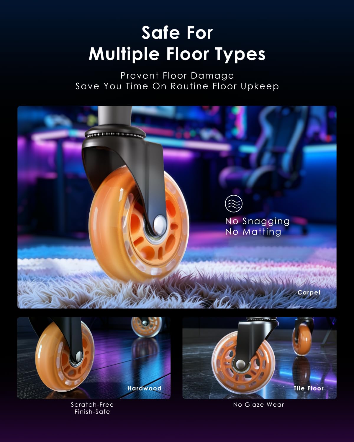 Detalle de RidRed OCW-001-Orange 3-Inch Replacement Chair Casters, 5-Pack
