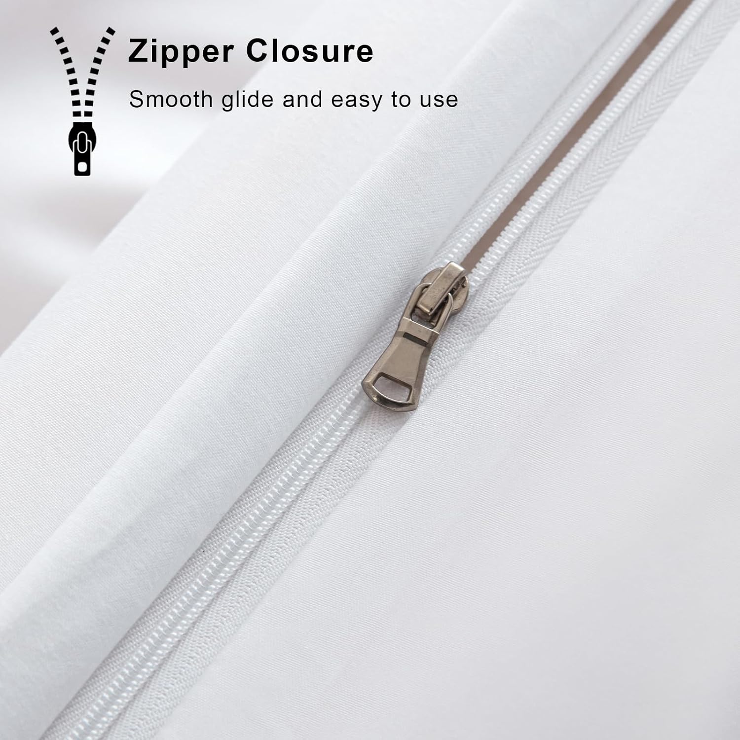 Detalle de Soifox Double Duvet Cover Set White (200 x 200 cm) with 2 Pillowcases (50 x 75 cm) – non-iron microfiber with zip closure