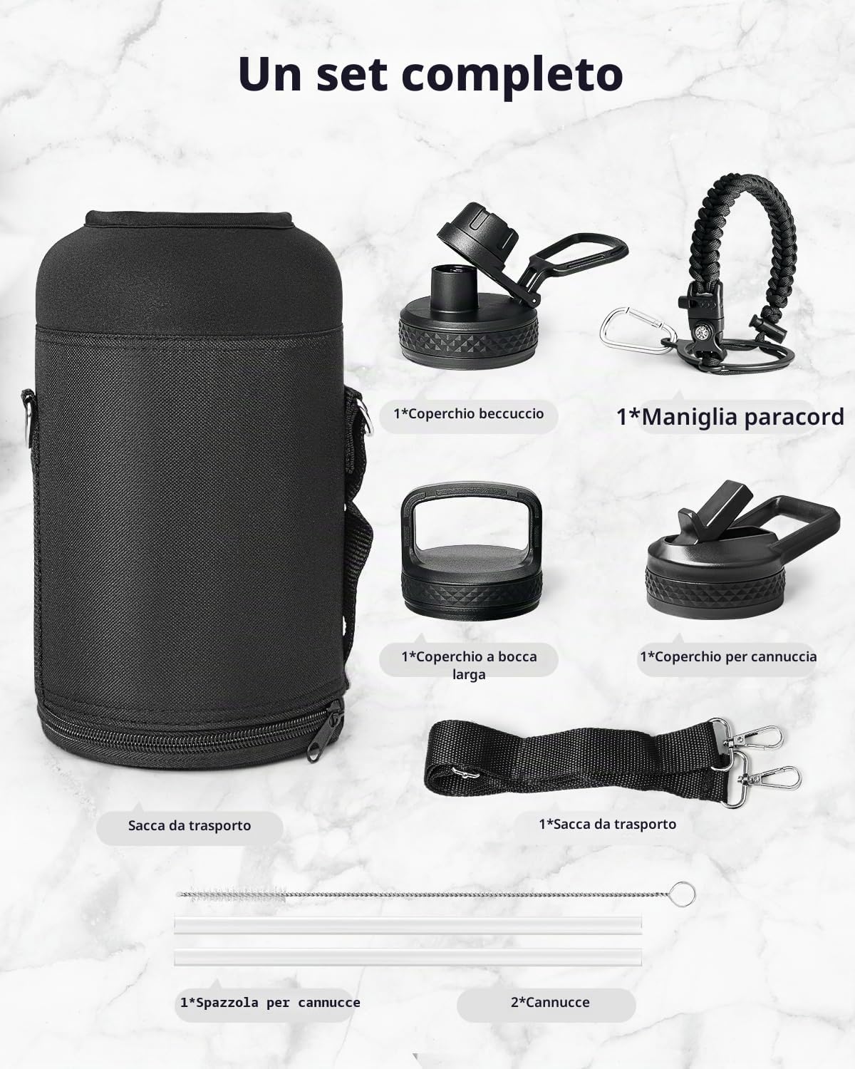 Detalle de Trebo Borraccia Termica 1,8 L con Cannuccia e Paracord — acero inox fredda per 48 ore