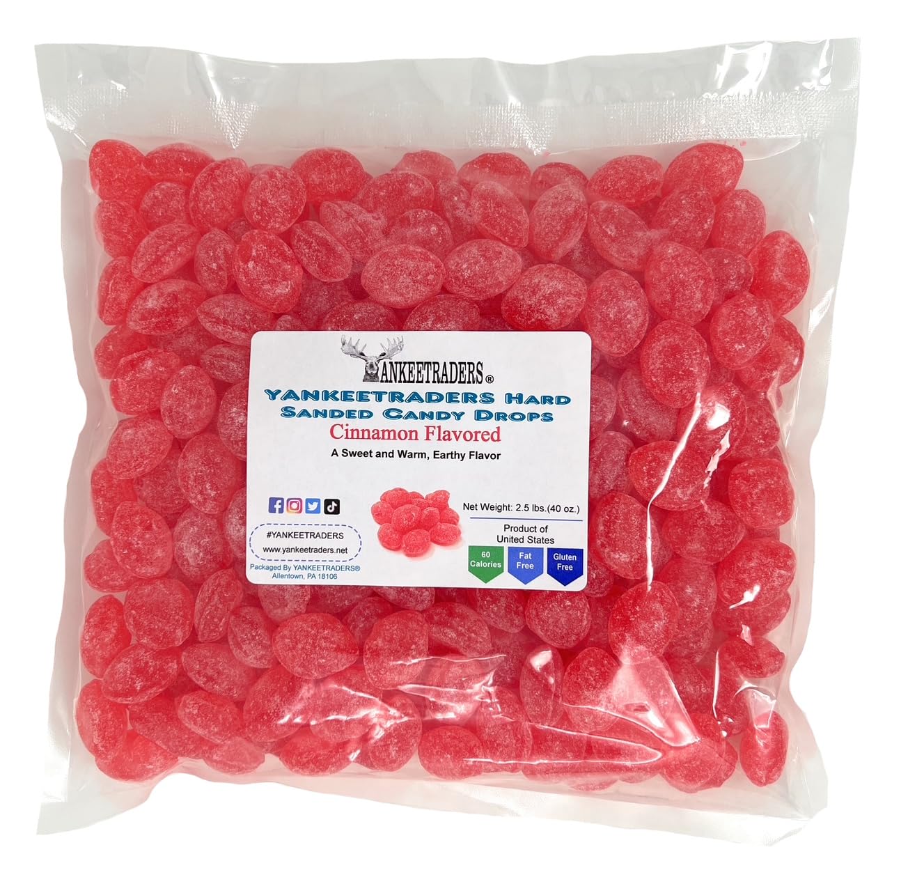 Detalle 2 de YANKEETRADERS Cinnamon Hard Sanded Candy Drops, 40 Oz Bulk Bag